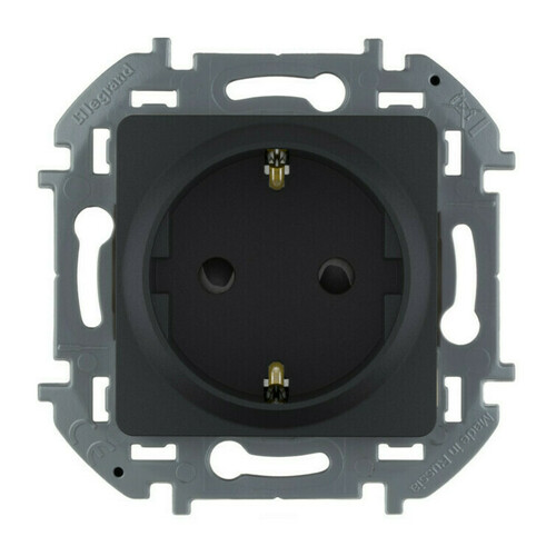 Розетка Legrand INSPIRIA, скрытый монтаж, с заземлением, со шторками, антрацит, 673733