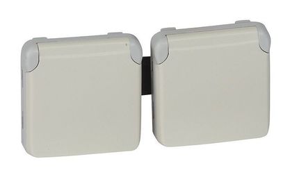 Розетка двухместная PLEXO 55, открытый монтаж, с заземлением, белый