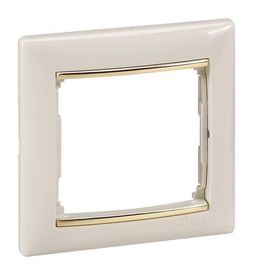 Рамка 1 пост VALENA, слоновая кость / золотой штрих
